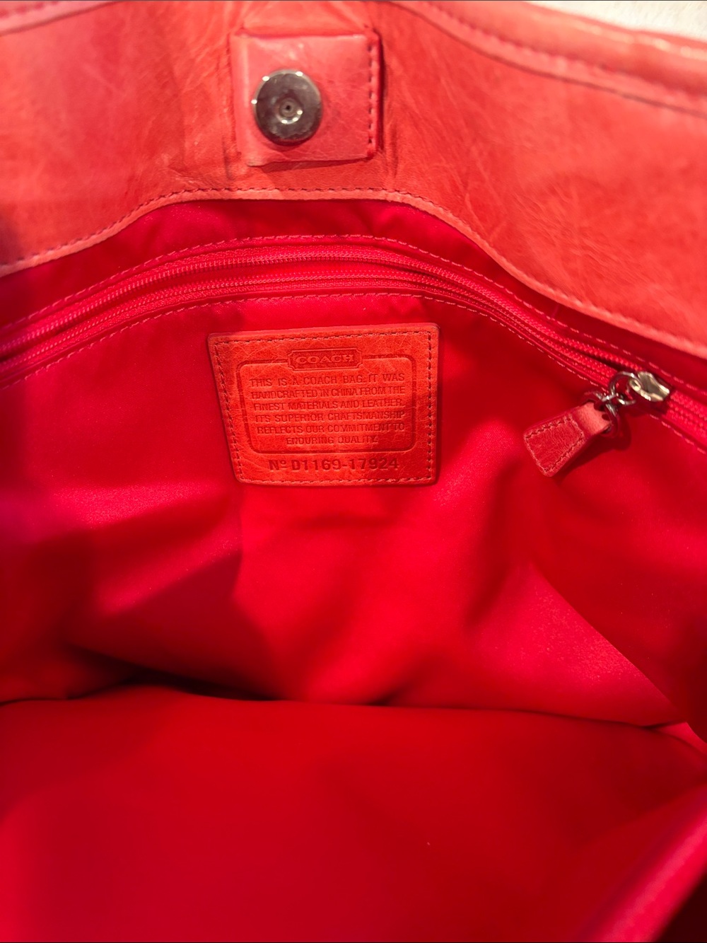 Coach Coral Pink Leather Tote with Front Flap Pocket and Tassel Charm - Picture 5 of 6